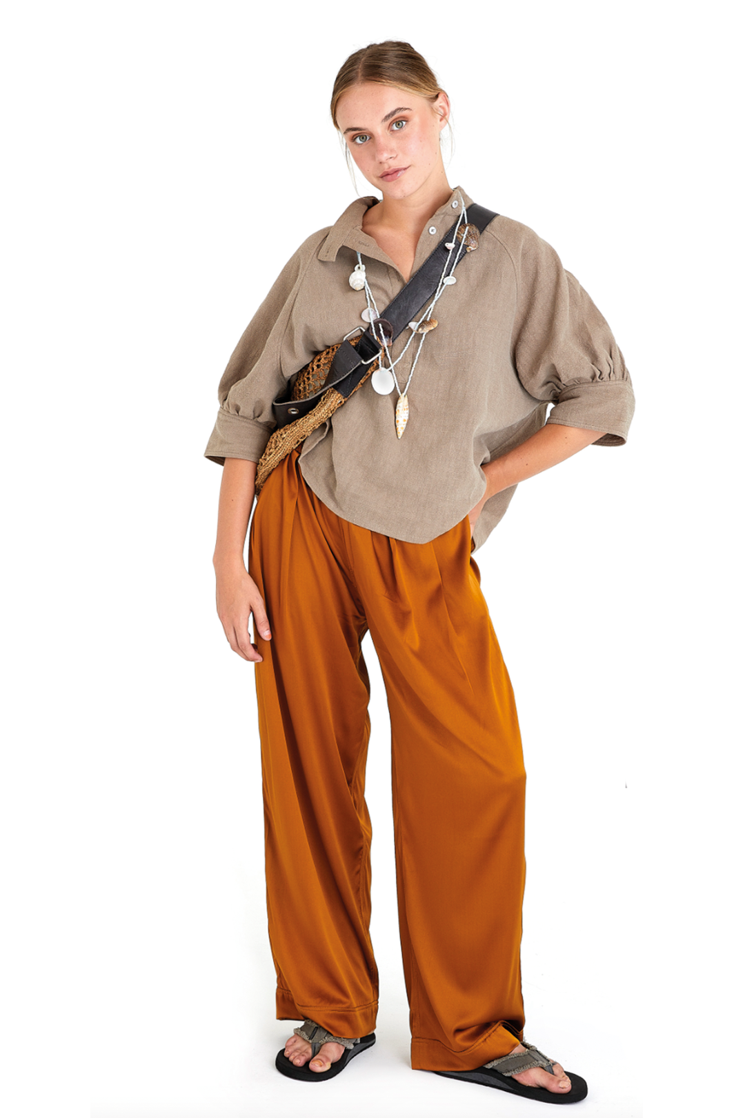 PANTALON BRISE- TERRE BRULEE EN SOIE